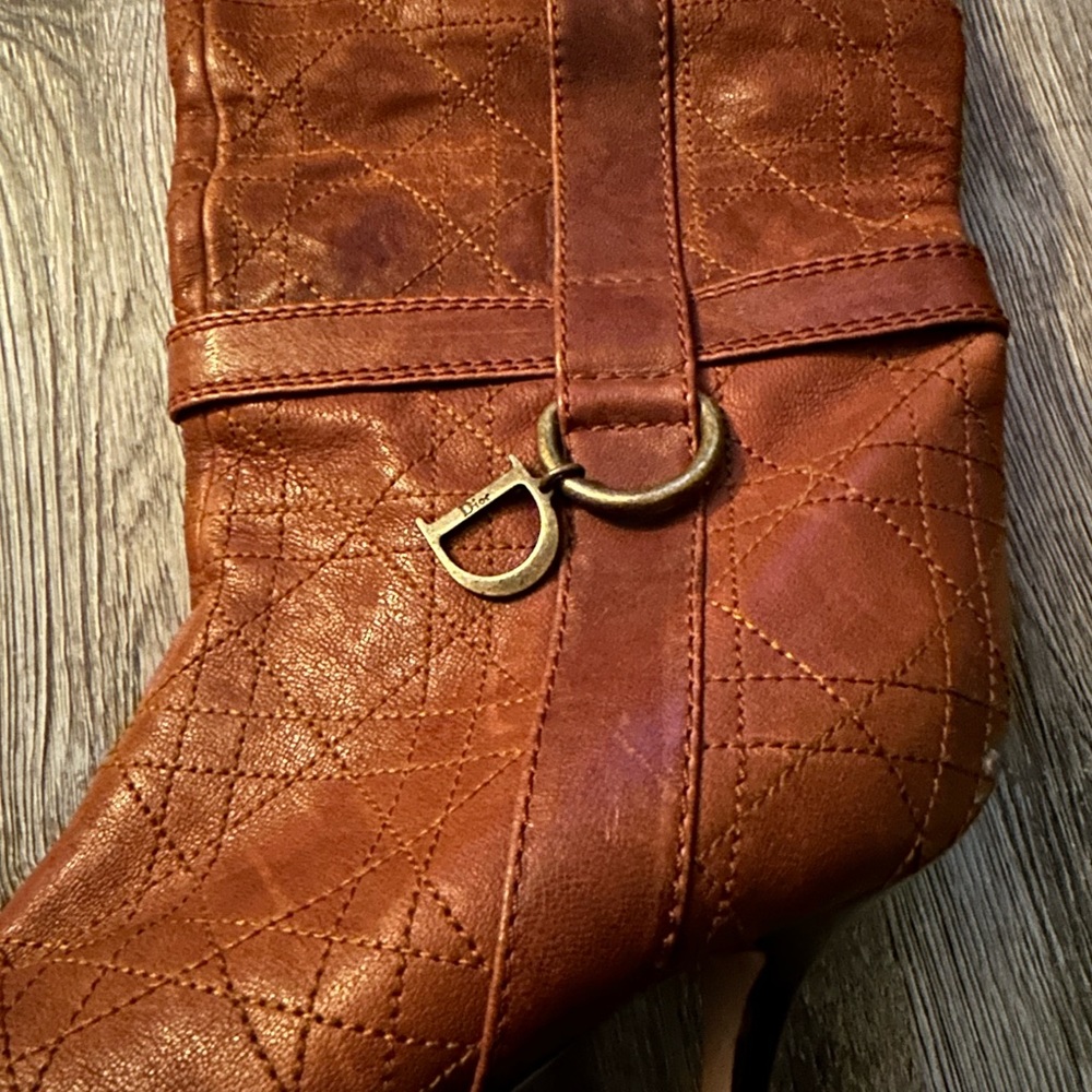 Knee high quilted leather boots.